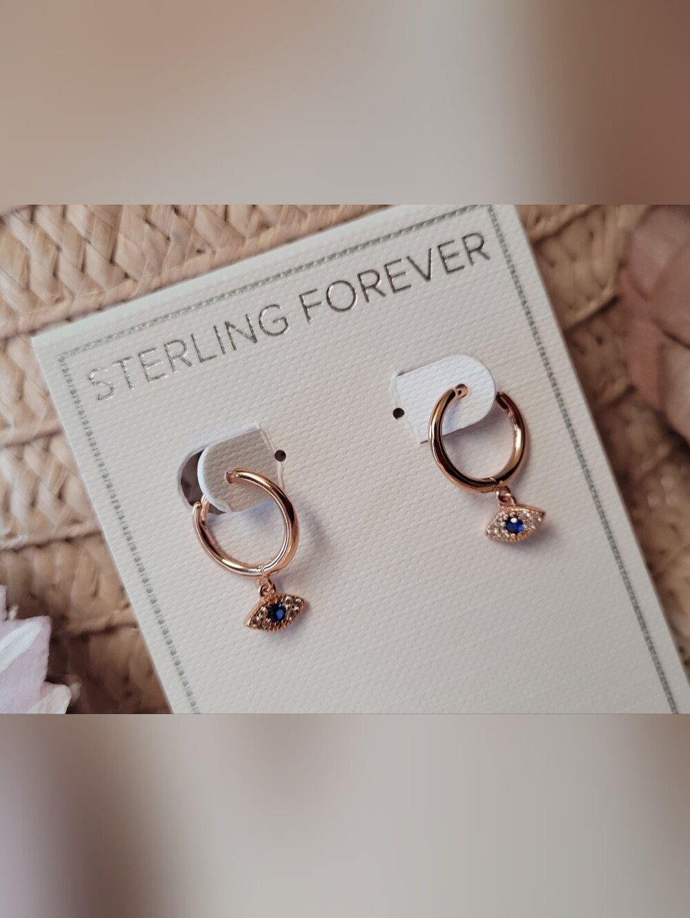 Rose Gold Hoop Earrings with Blue Eye Charm Sterling Forever 14K Plated